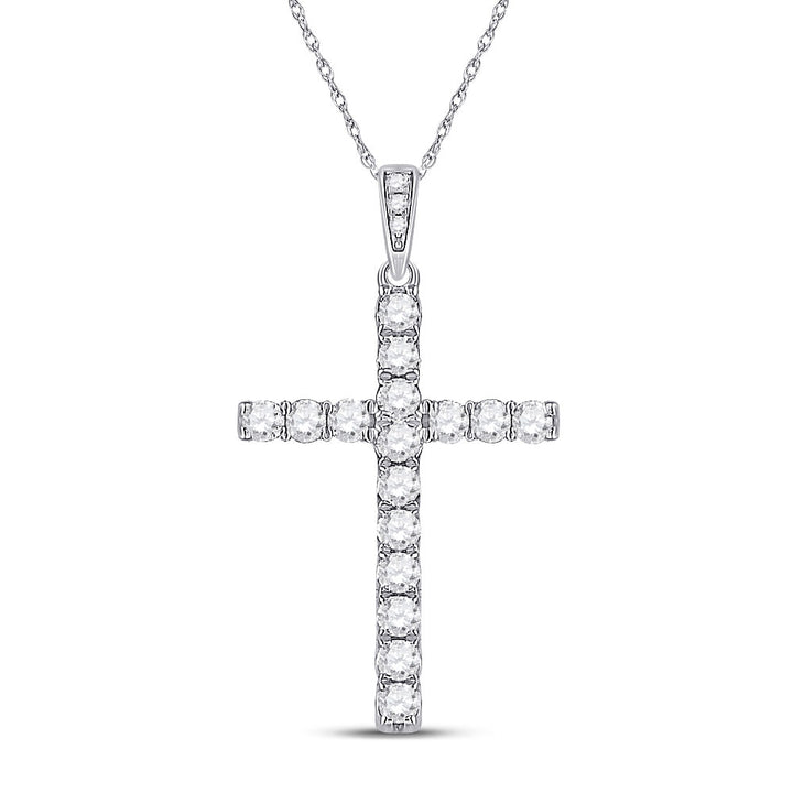 14kt White Gold Womens Round Diamond Cross Pendant 1/2 Cttw