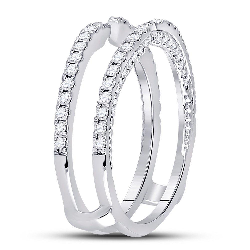 14kt White Gold Womens Round Diamond Wrap Ring Guard Enhancer 1/2 Cttw