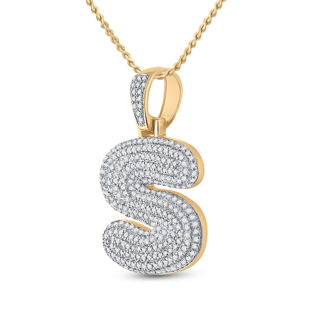 10kt Yellow Gold Mens Round Diamond Bubble S Letter Charm Pendant 3/4 Cttw