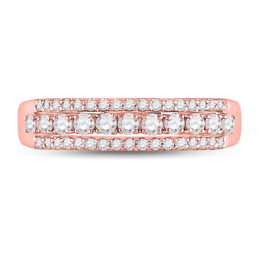 14kt Rose Gold Womens Round Diamond Triple Row Band Ring 1/2 Cttw