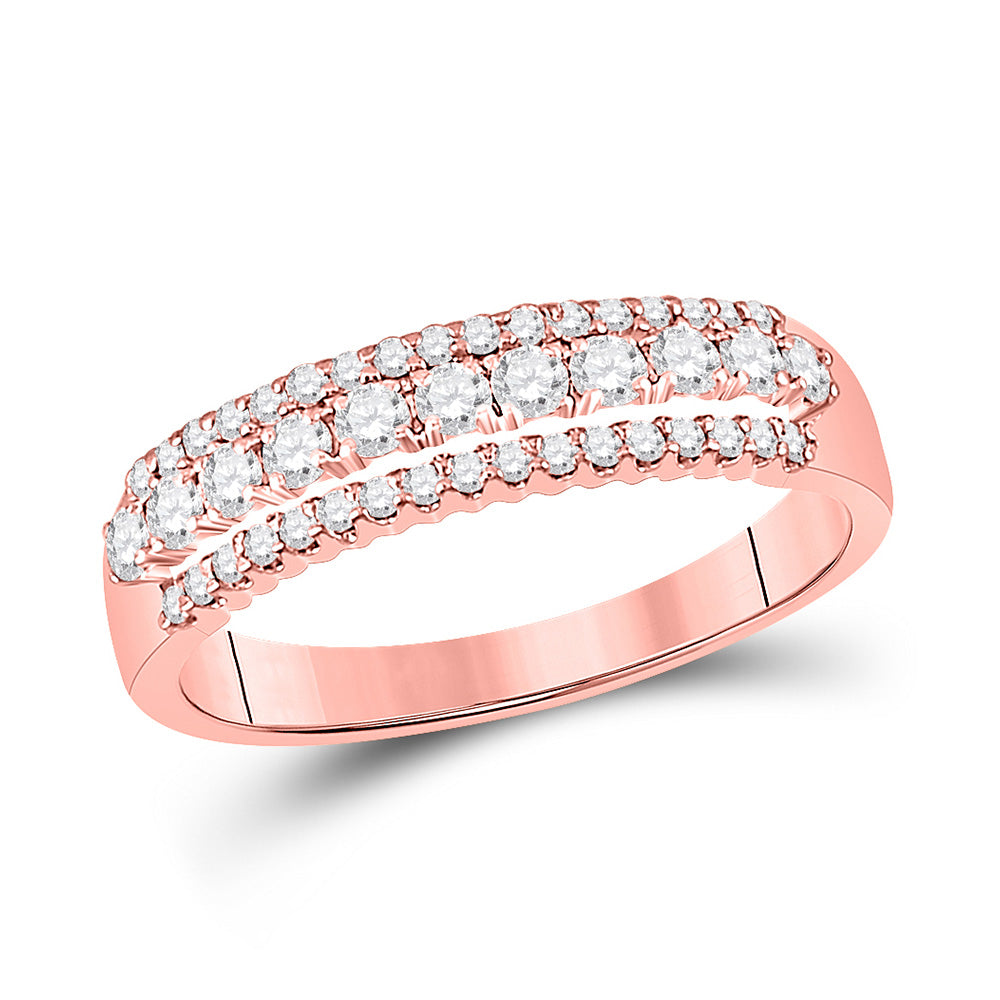 14kt Rose Gold Womens Round Diamond Triple Row Band Ring 1/2 Cttw