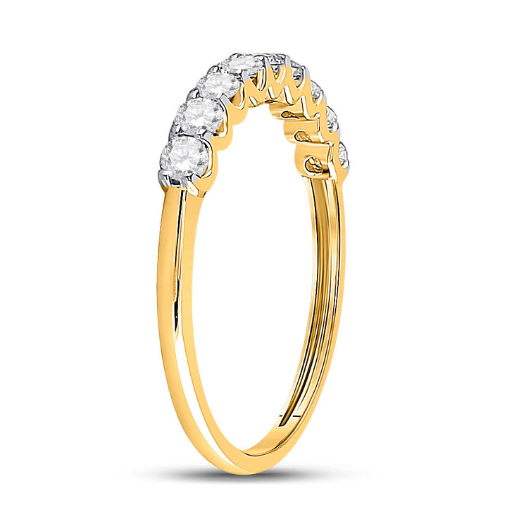 14kt Yellow Gold Womens Round Diamond Single Row Band Ring 1/2 Cttw