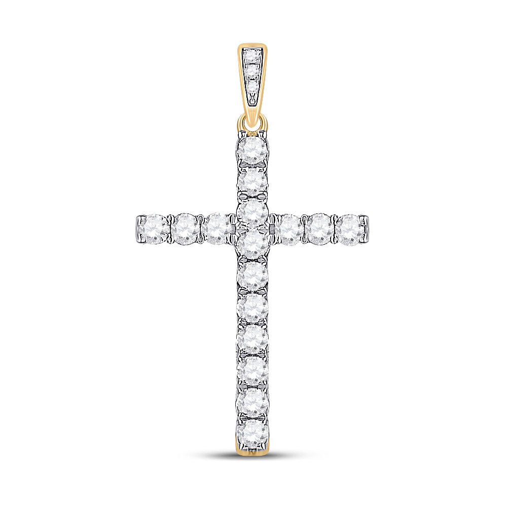 14kt Yellow Gold Womens Round Diamond Cross Pendant 1/2 Cttw