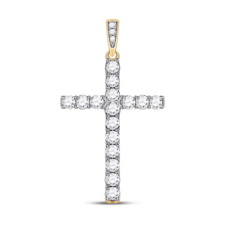 14kt Yellow Gold Womens Round Diamond Cross Pendant 1/2 Cttw