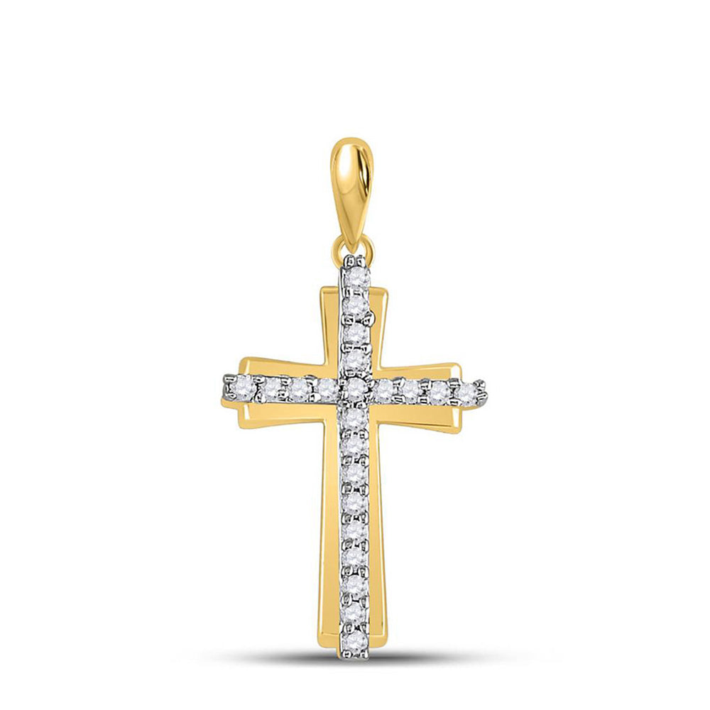 10kt Yellow Gold Womens Round Diamond Cross Pendant 1/6 Cttw