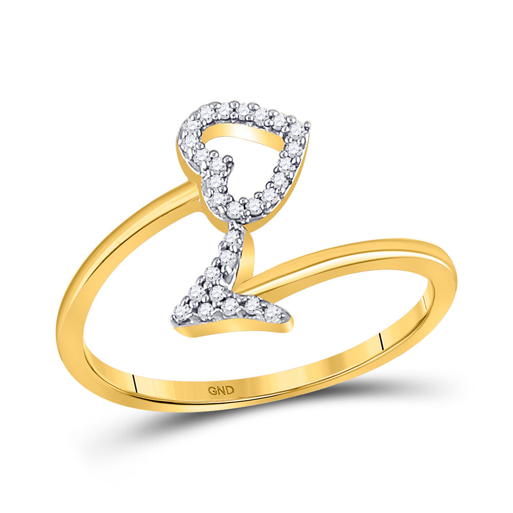 10kt Yellow Gold Womens Round Diamond Heart Arrow Band Ring 1/10 Cttw