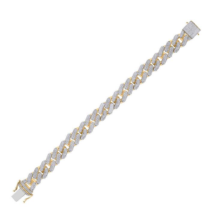 10kt Yellow Gold Mens Round Diamond Cuban Fashion Bracelet 9 Cttw