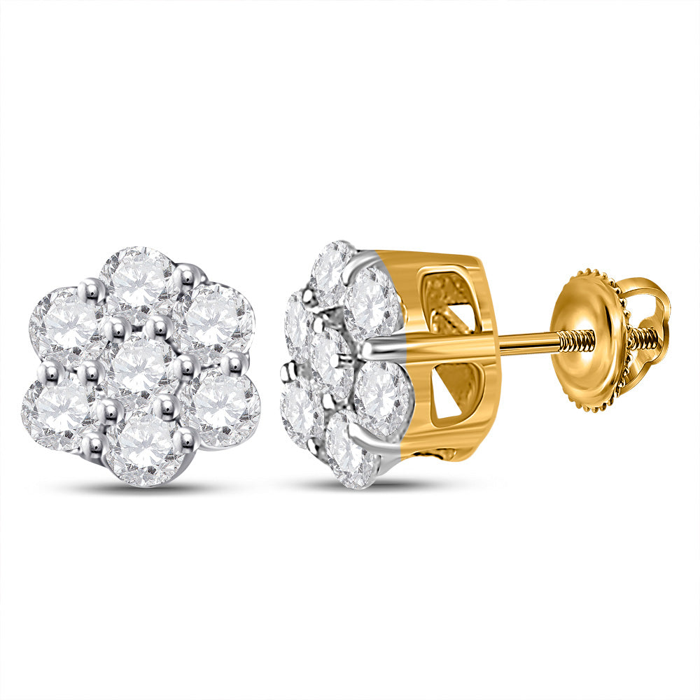 10kt Yellow Gold Womens Round Diamond Flower Cluster Earrings 1/3 Cttw