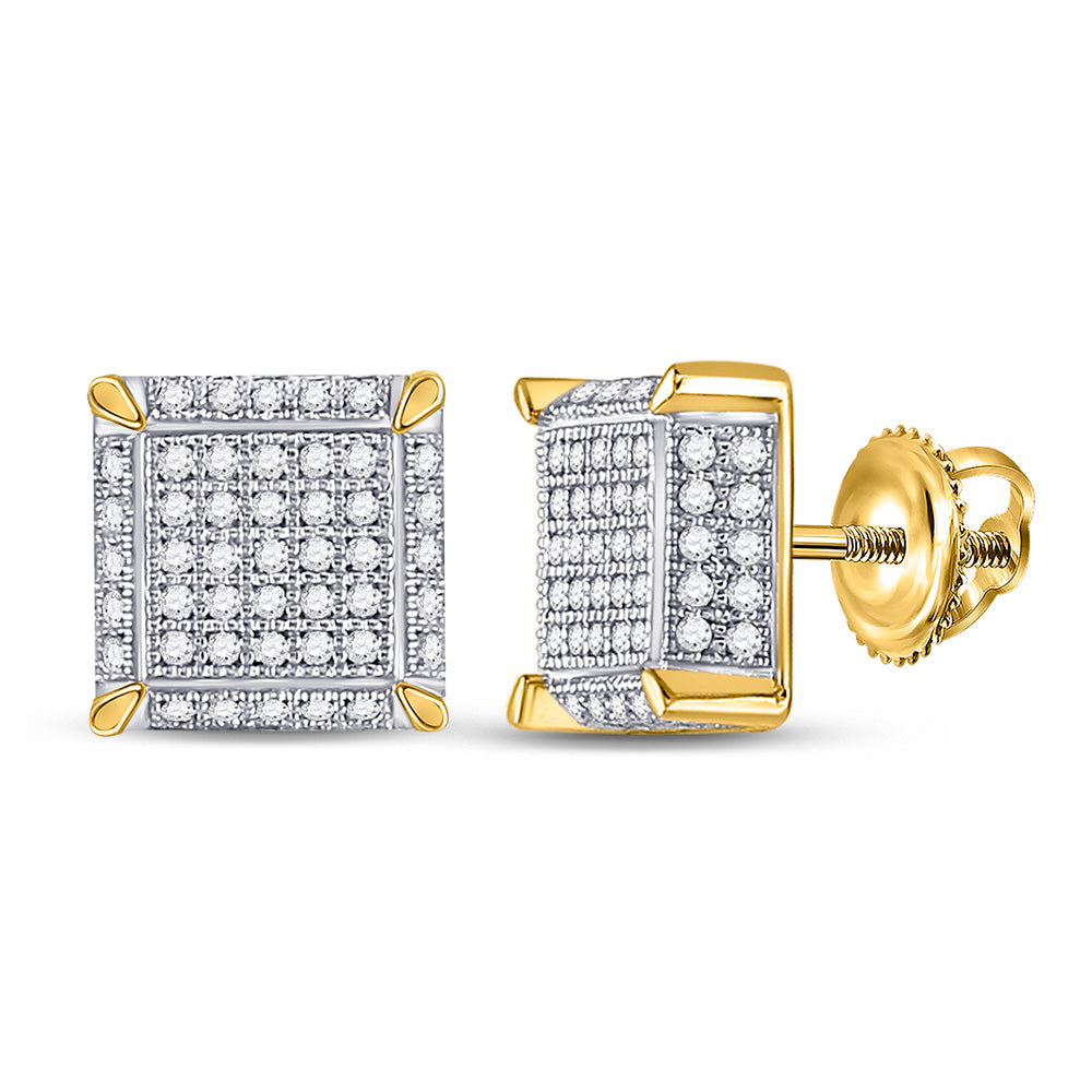 10kt Yellow Gold Mens Round Diamond 3D Square Cluster Earrings 1/2 Cttw