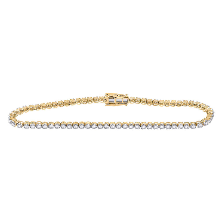 10kt Yellow Gold Womens Round Diamond Tennis Bracelet 1-3/4 Cttw