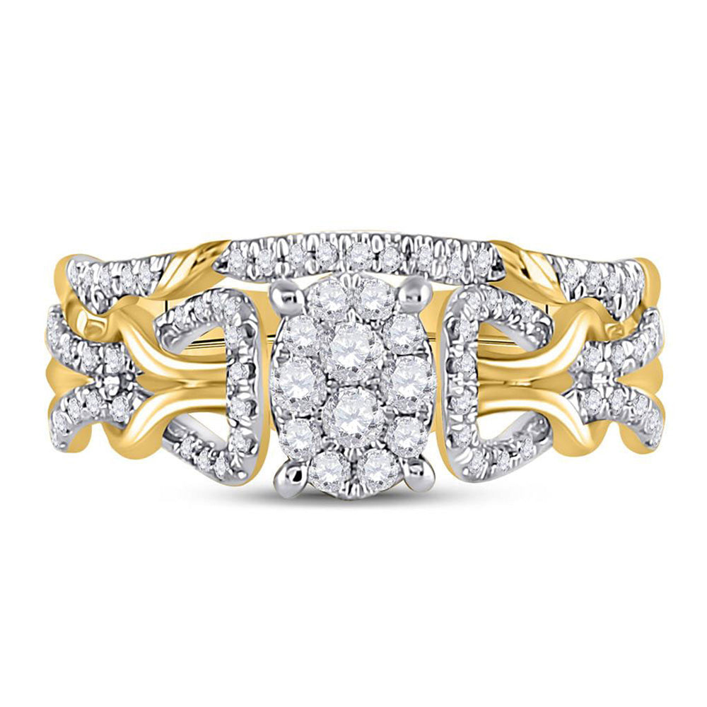 10kt Yellow Gold Round Diamond Bridal Wedding Ring Band Set 1/2 Cttw