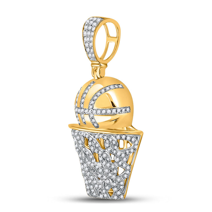 10kt Yellow Gold Mens Round Diamond Sports Basketball Charm Pendant 3/4 Cttw