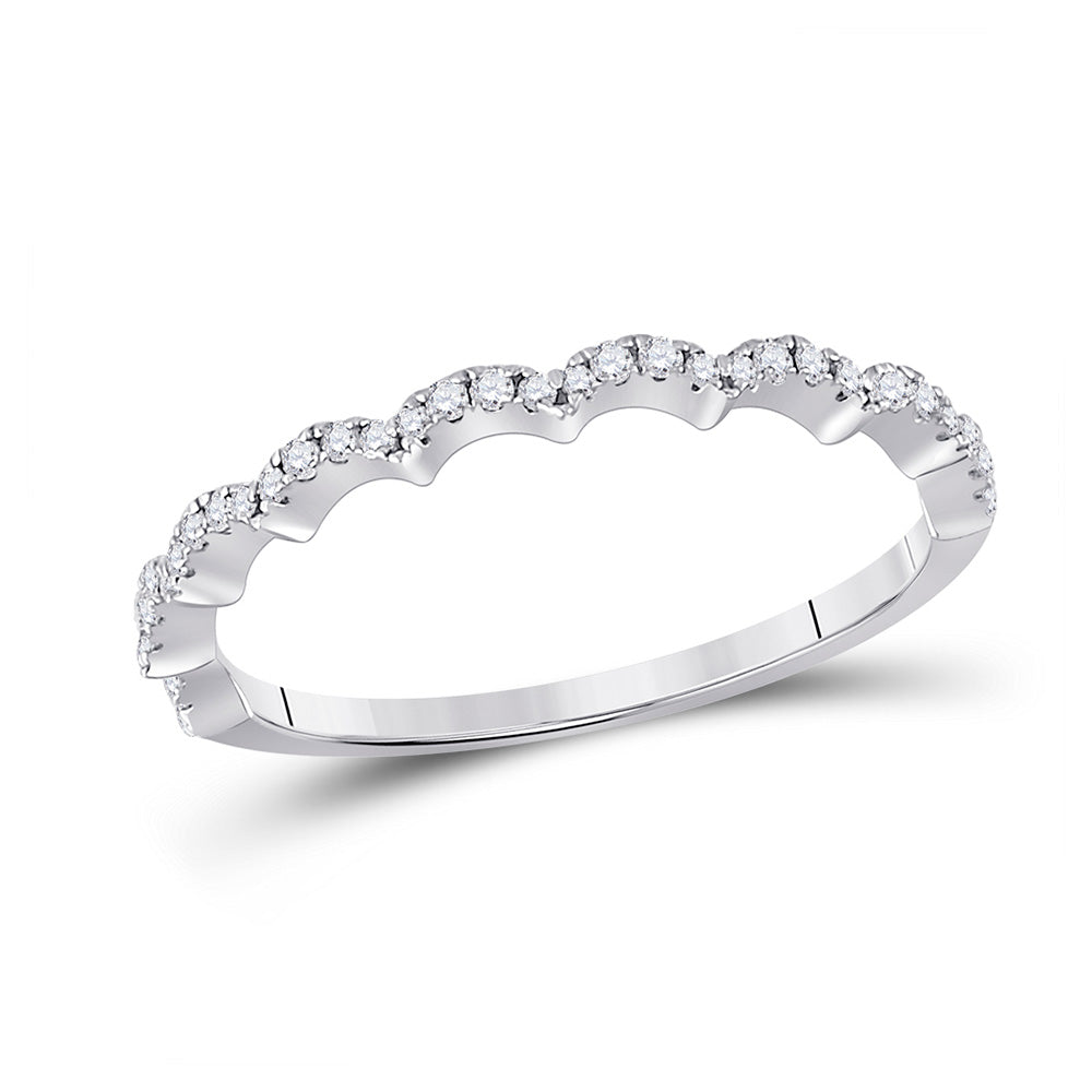 10kt White Gold Womens Round Diamond Scalloped Stackable Band Ring 1/8 Cttw