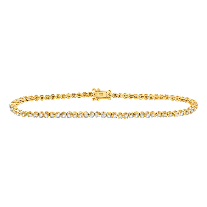 10kt Yellow Gold Womens Round Diamond Studded Tennis Bracelet 1-1/5 Cttw