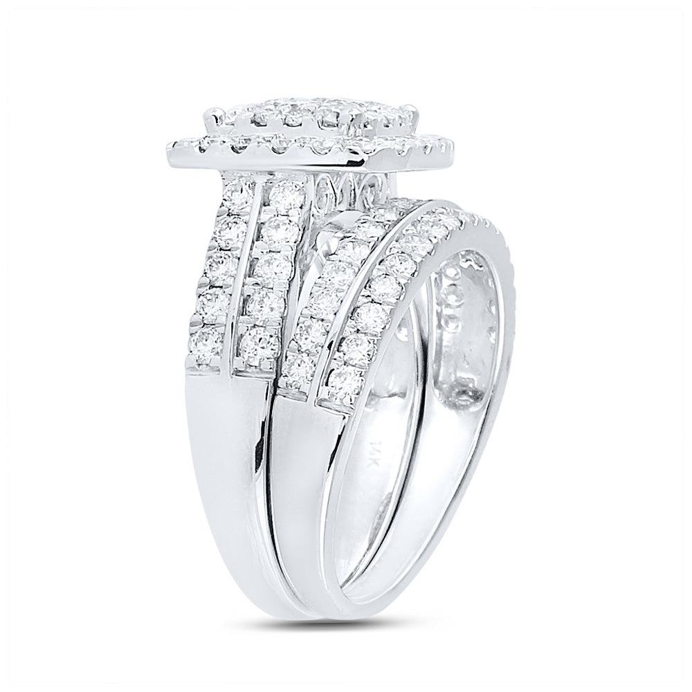 14kt White Gold Round Diamond Bridal Wedding Ring Band Set 2 Cttw