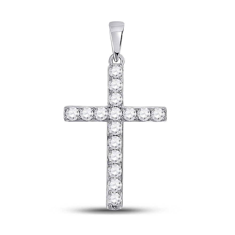 10kt White Gold Womens Round Diamond Cross Pendant 1/2 Cttw