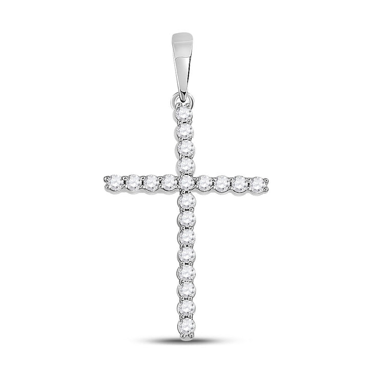 10kt White Gold Womens Round Diamond Cross Pendant 1/5 Cttw