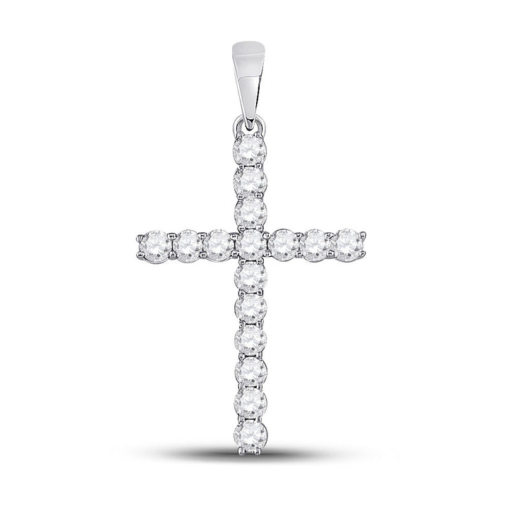 10kt White Gold Womens Round Diamond Cross Pendant 1/2 Cttw