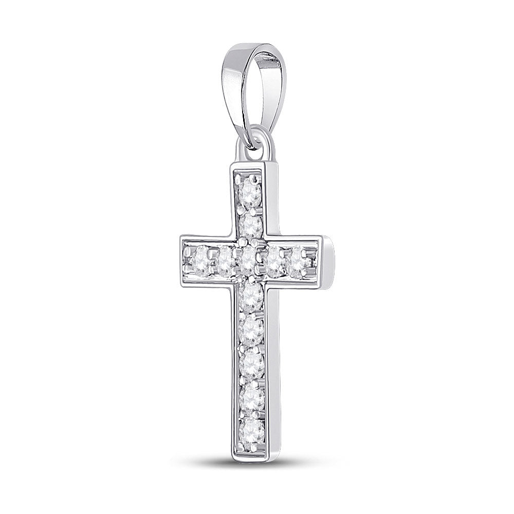 10kt White Gold Womens Round Diamond Cross Pendant 1/6 Cttw