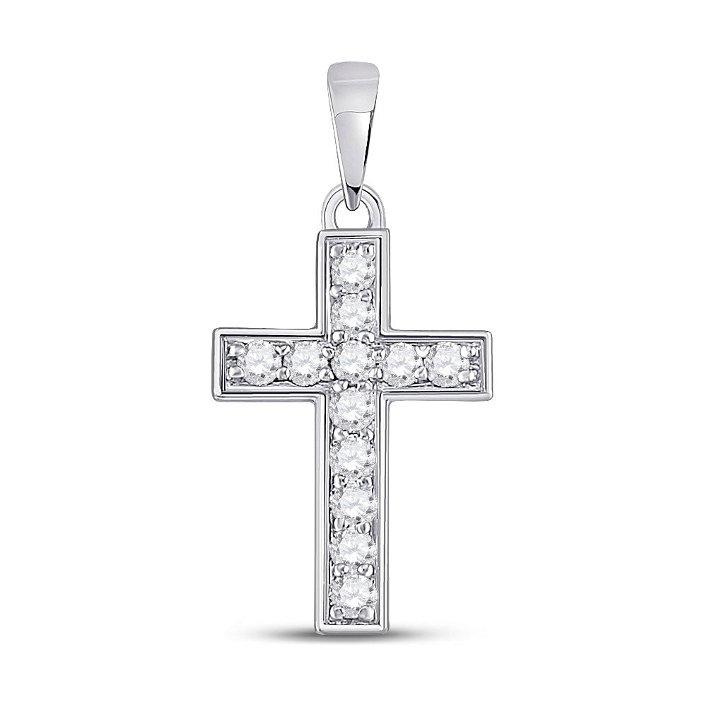 10kt White Gold Womens Round Diamond Cross Pendant 1/6 Cttw