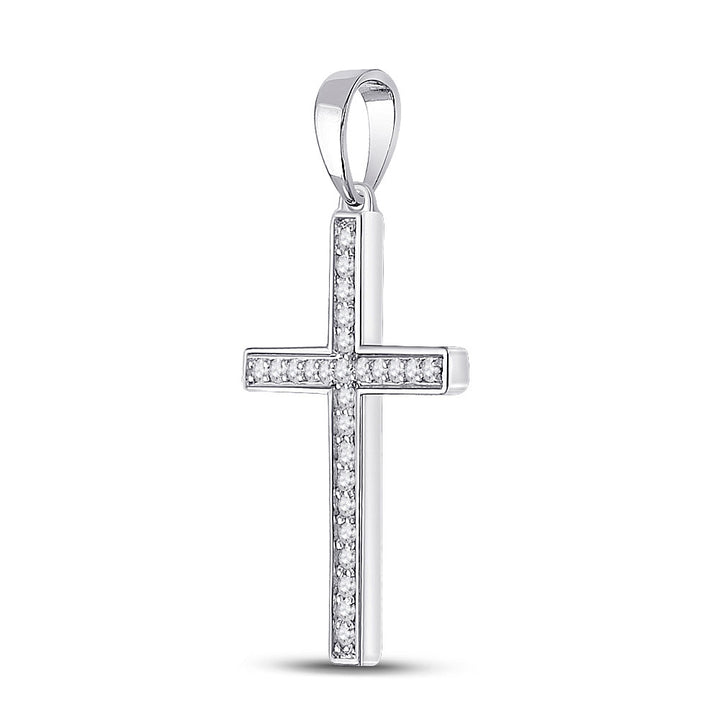 10kt White Gold Womens Round Diamond Cross Pendant 1/8 Cttw