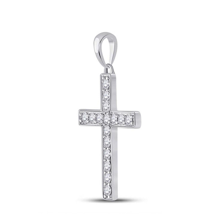 10kt White Gold Womens Round Diamond Cross Pendant 1/3 Cttw