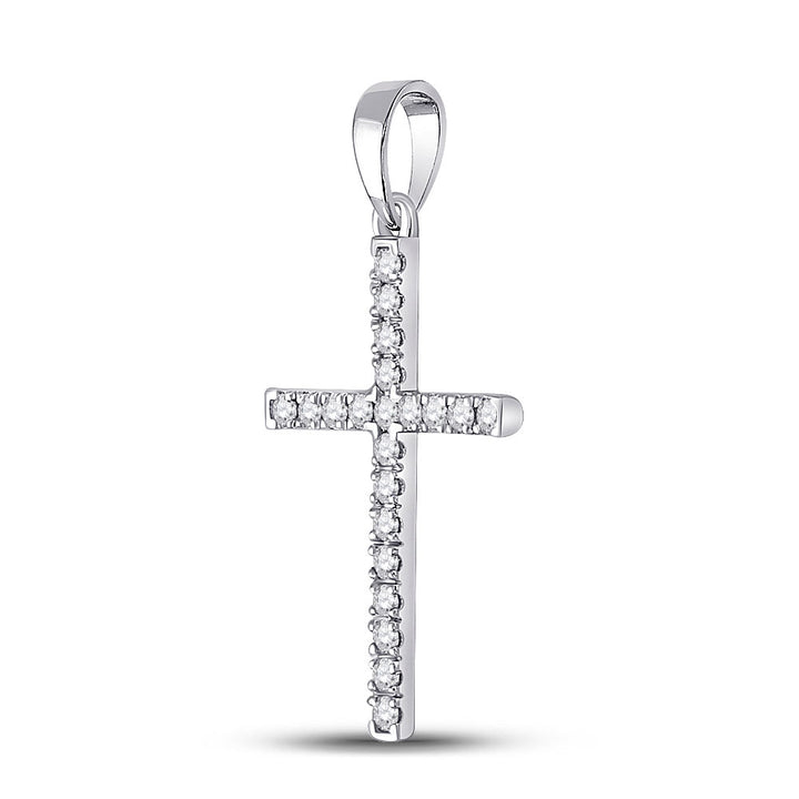 10kt White Gold Womens Round Diamond Cross Pendant 1/5 Cttw