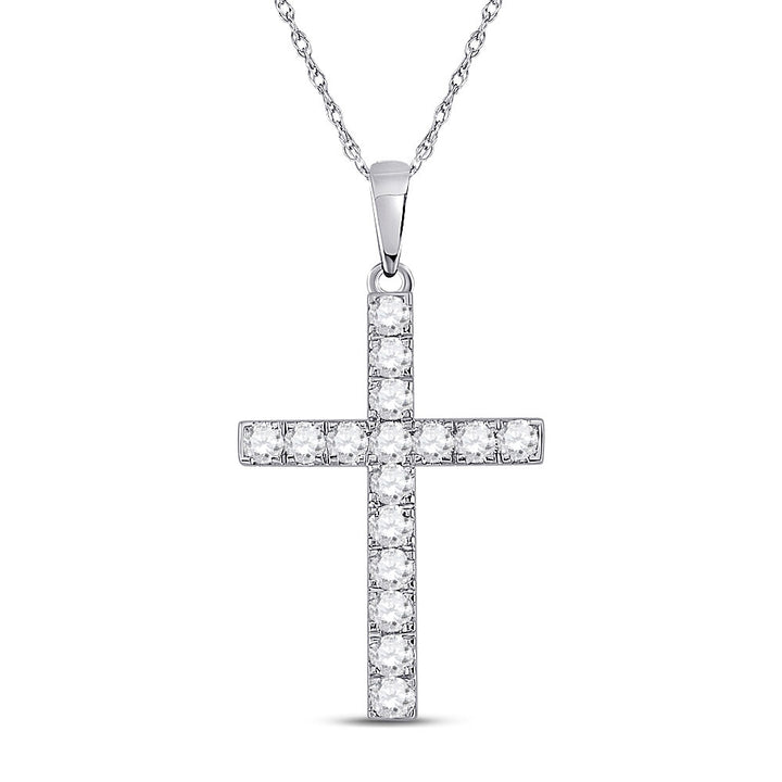 10kt White Gold Womens Round Diamond Cross Pendant 1/2 Cttw