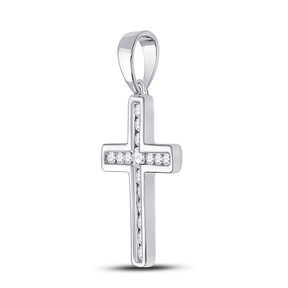 10kt White Gold Womens Round Diamond Cross Pendant 1/10 Cttw