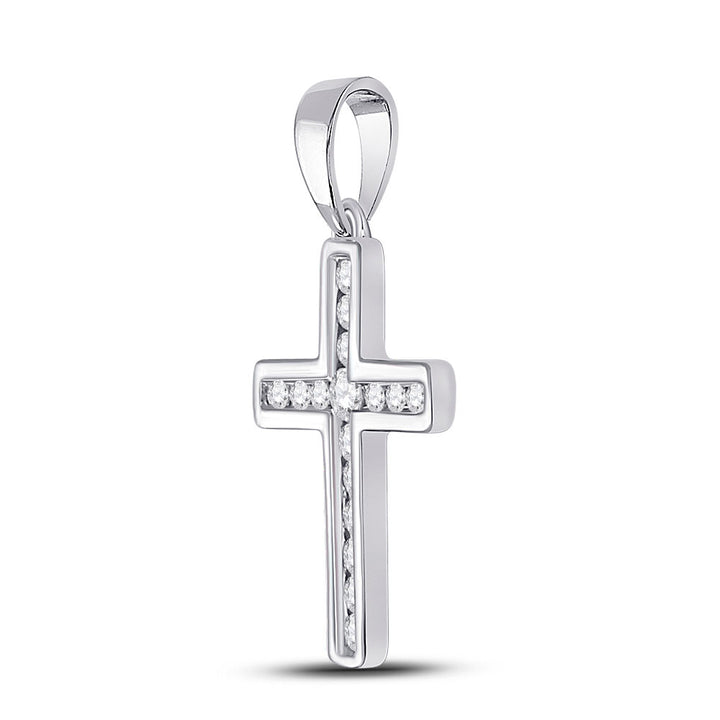 10kt White Gold Womens Round Diamond Cross Pendant 1/10 Cttw