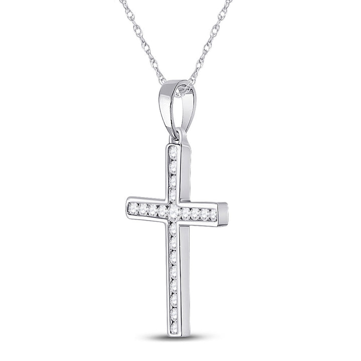 10kt White Gold Womens Round Diamond Cross Pendant 1/5 Cttw