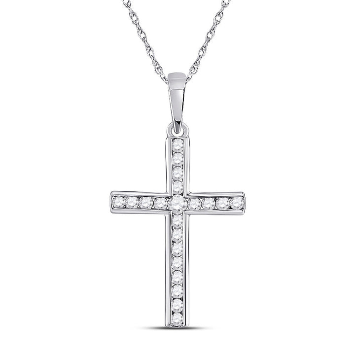 10kt White Gold Womens Round Diamond Cross Pendant 1/5 Cttw