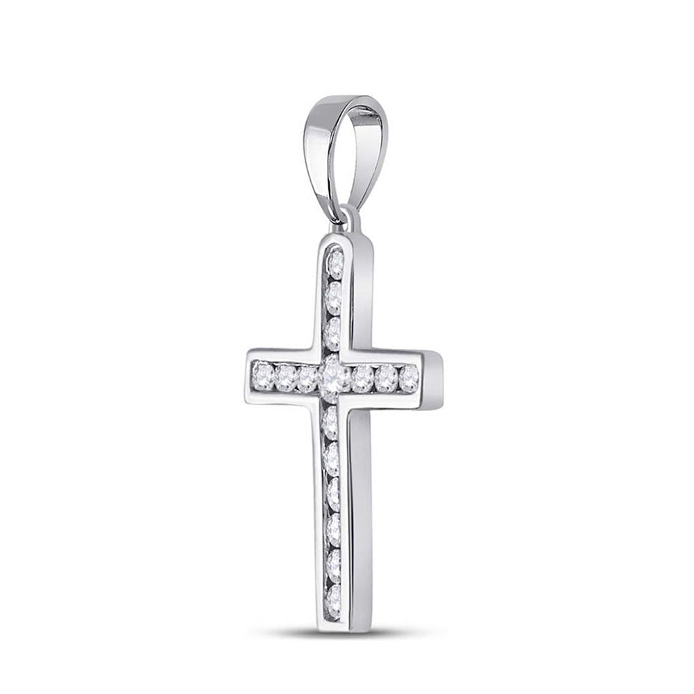 10kt White Gold Womens Round Diamond Cross Pendant 1/3 Cttw