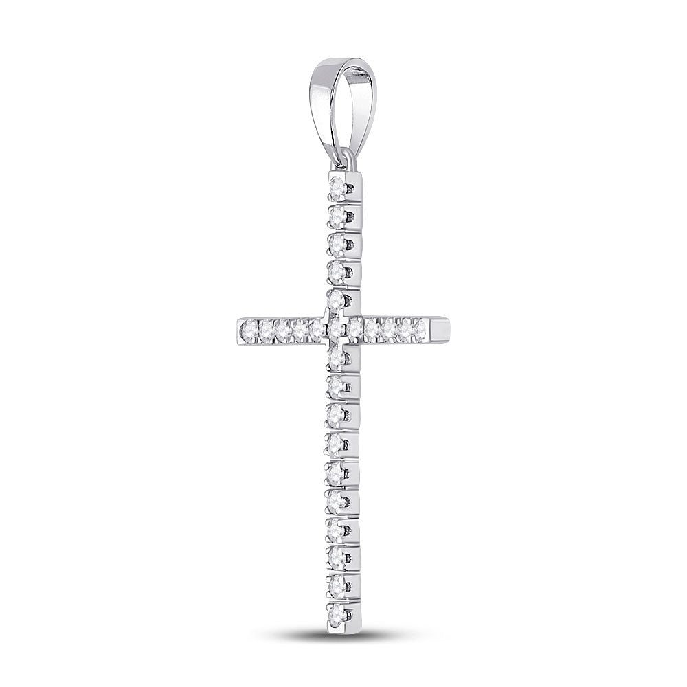 10kt White Gold Womens Round Diamond Cross Pendant 1/4 Cttw