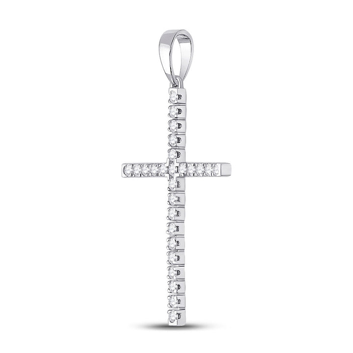 10kt White Gold Womens Round Diamond Cross Pendant 1/4 Cttw