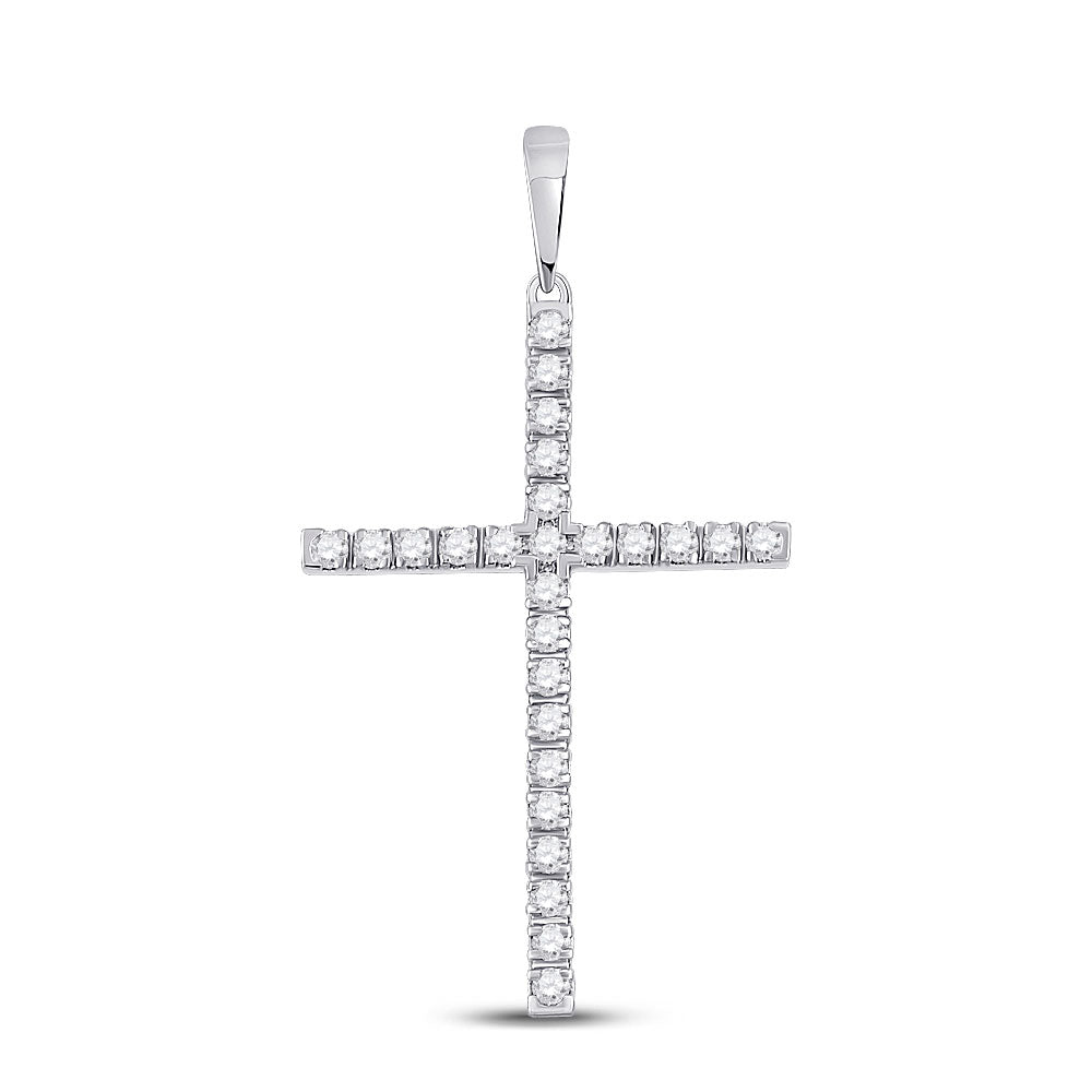 10kt White Gold Womens Round Diamond Cross Pendant 1/4 Cttw