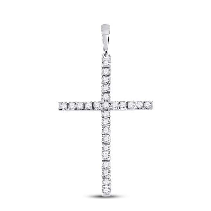 10kt White Gold Womens Round Diamond Cross Pendant 1/4 Cttw