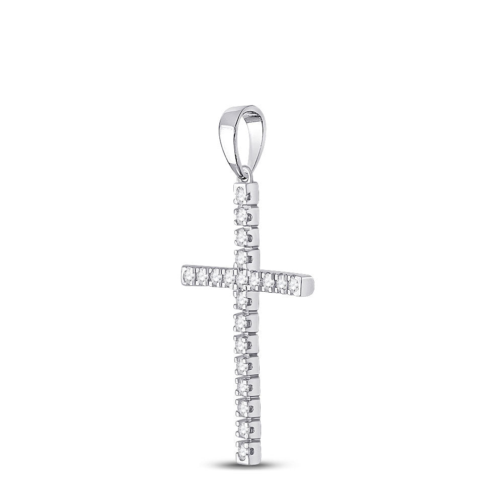 10kt White Gold Womens Round Diamond Cross Pendant 1/3 Cttw