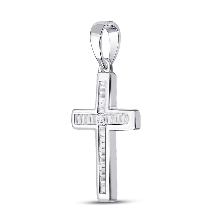 10kt White Gold Womens Princess Diamond Cross Pendant 1/10 Cttw