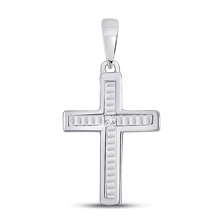 10kt White Gold Womens Princess Diamond Cross Pendant 1/10 Cttw