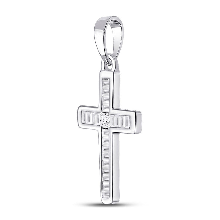 10kt White Gold Womens Princess Diamond Cross Pendant 1/8 Cttw