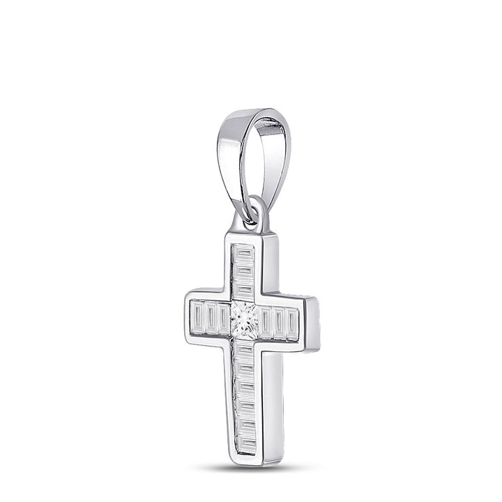 10kt White Gold Womens Princess Diamond Cross Pendant 1/3 Cttw