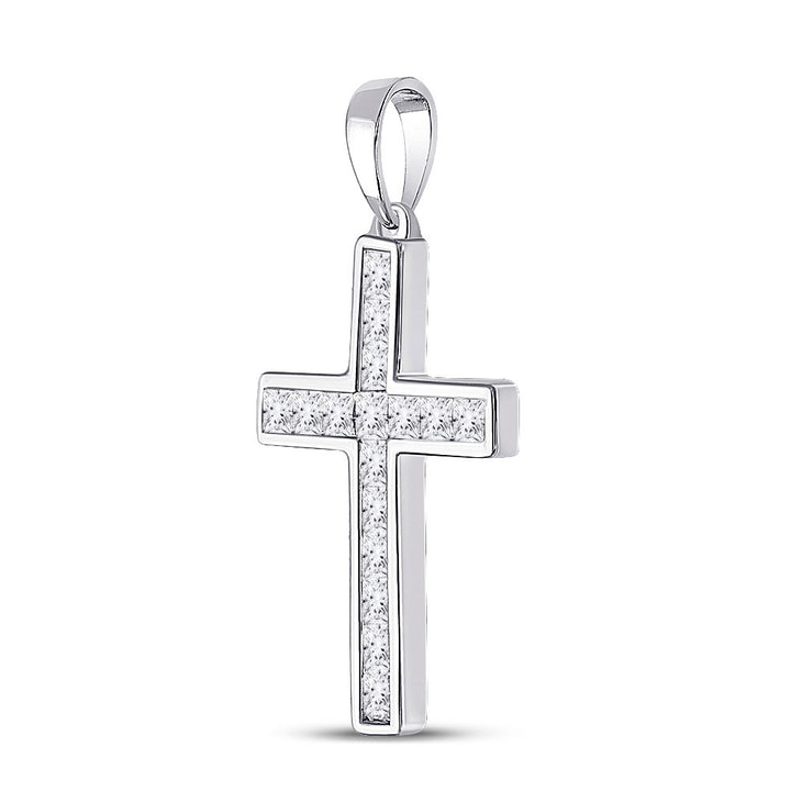 14kt White Gold Womens Princess Diamond Cross Pendant 5/8 Cttw