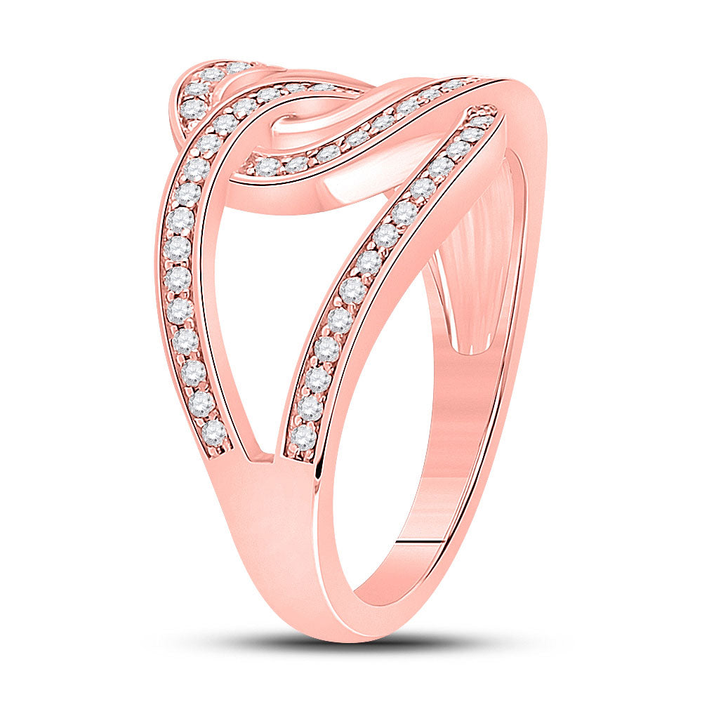 14kt Rose Gold Womens Round Diamond Linked Loop Fashion Ring 1/3 Cttw