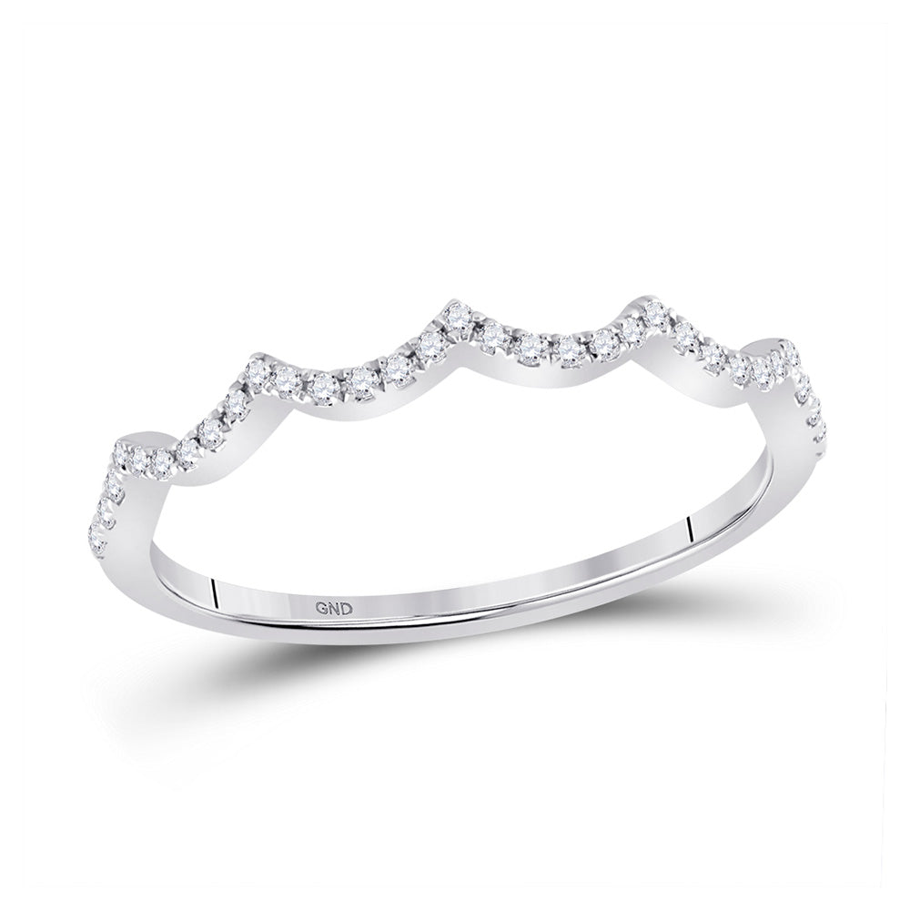 10kt White Gold Womens Round Diamond Scalloped Stackable Band Ring 1/10 Cttw