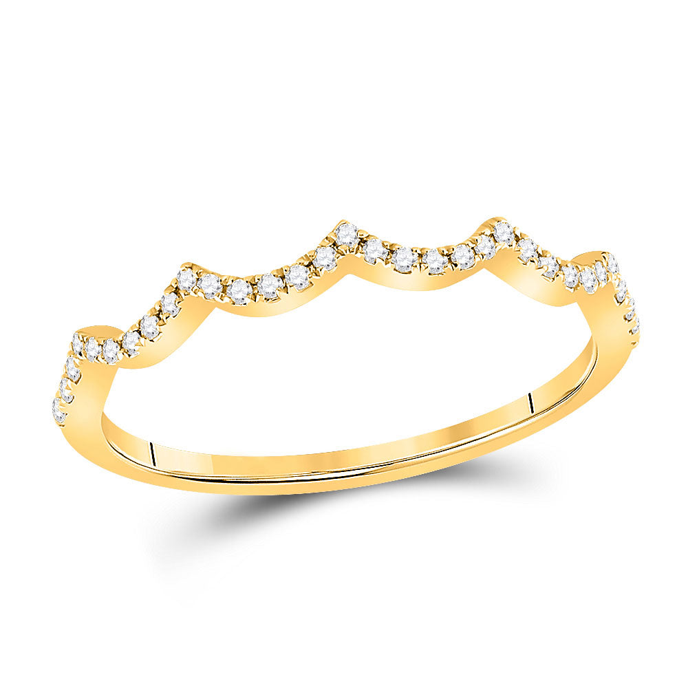 10kt Yellow Gold Womens Round Diamond Scalloped Stackable Band Ring 1/10 Cttw