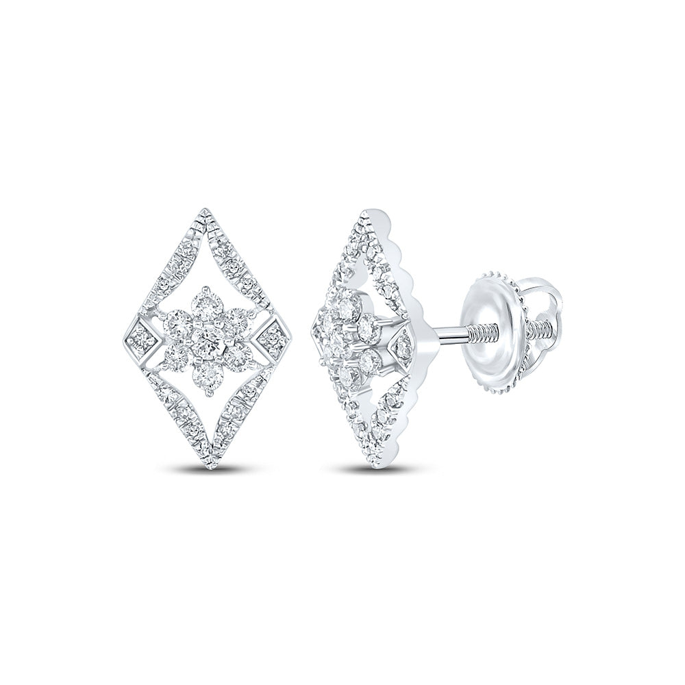 14kt White Gold Womens Round Diamond Geometric Cluster Earrings 3/8 Cttw