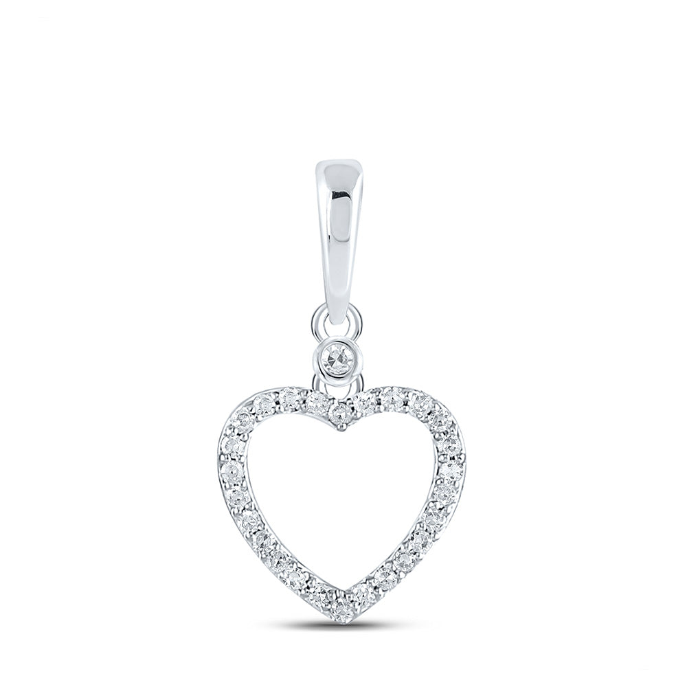 10kt White Gold Womens Round Diamond Heart Outline Pendant 1/12 Cttw