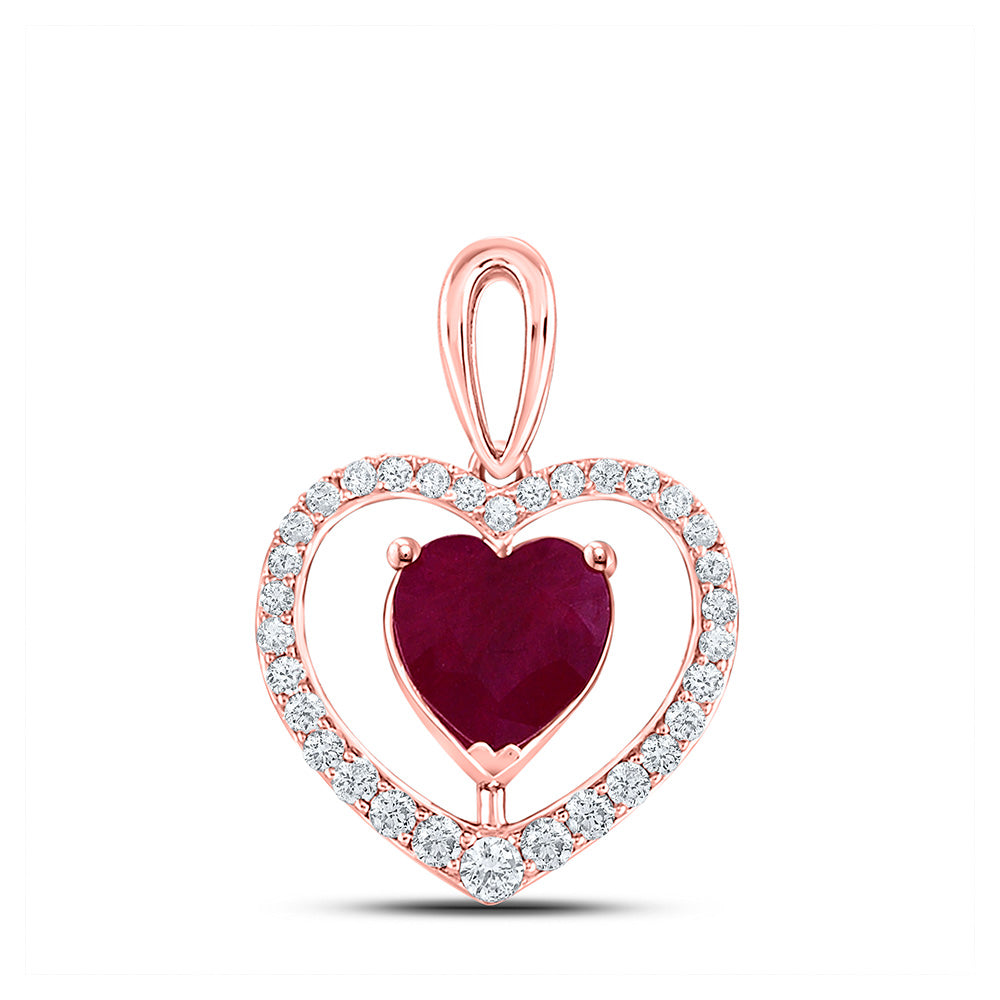 10kt Rose Gold Womens Heart Lab-Created Ruby Fashion Pendant 1-1/4 Cttw