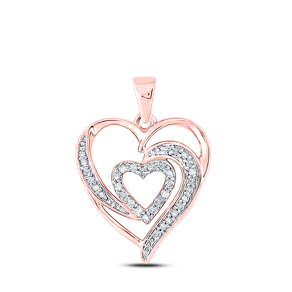 10kt Rose Gold Womens Round Diamond Fashion Heart Pendant 1/6 Cttw